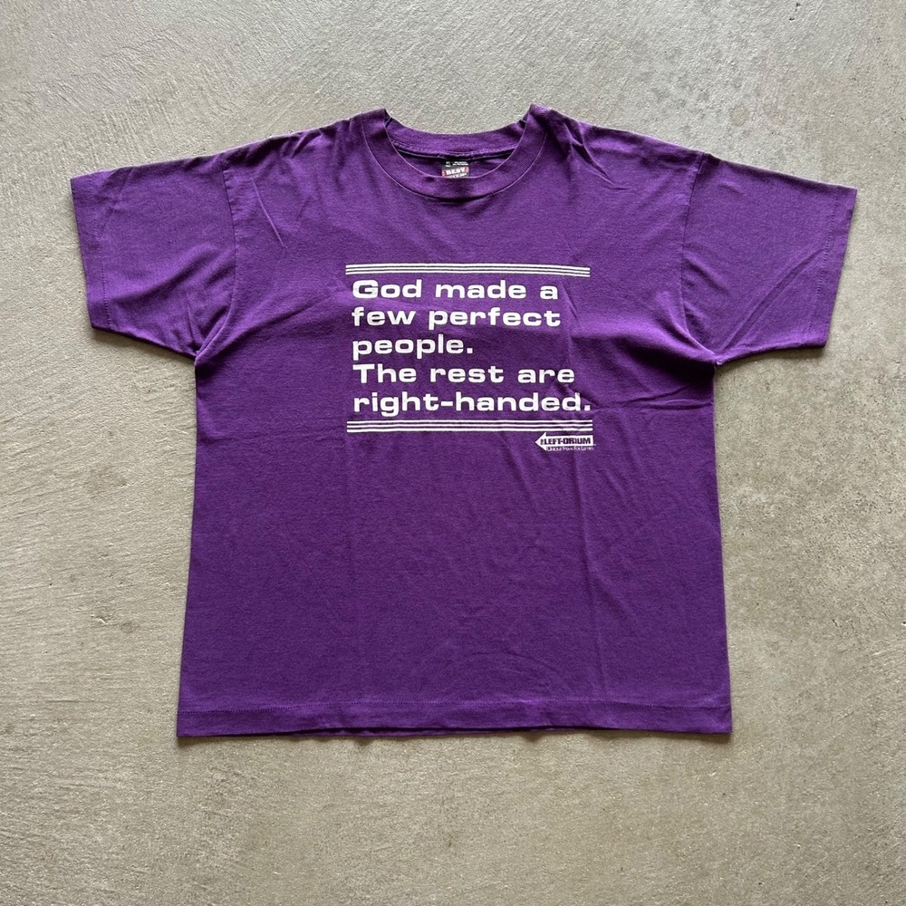 Vintage 90s The Left Orium Shirt Size XL Purple God Made Perfect People Funny